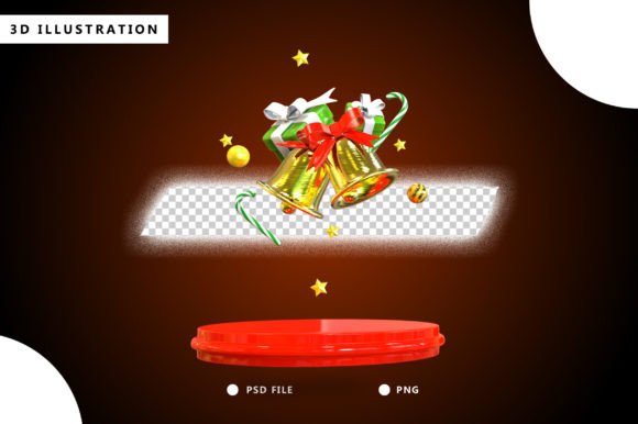 3D Podium on Christmas Bell: Festive Illustrations