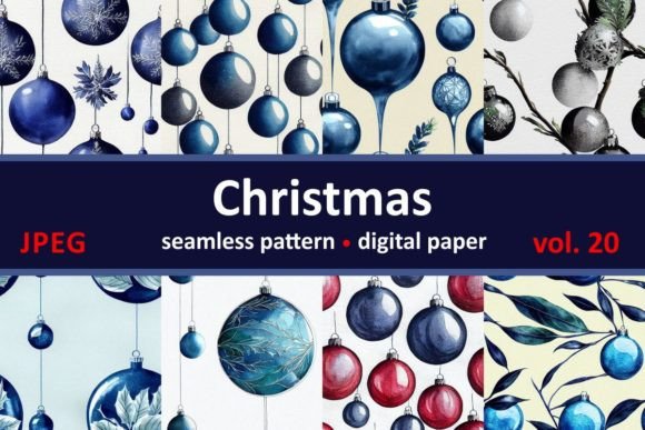 Blue Christmas Decorations: Seamless Illustrations