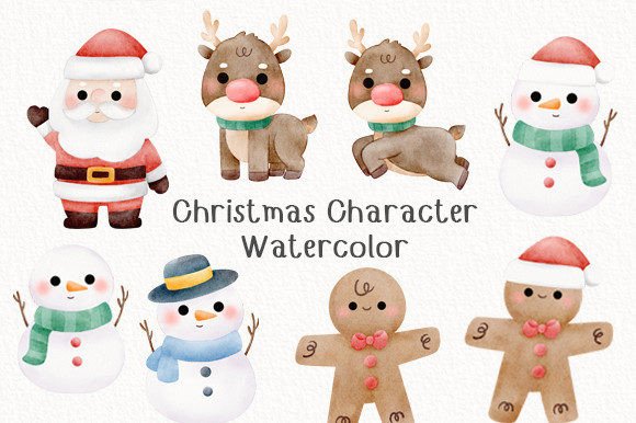 Christmas Character Watercolor Clipart: Festive Illustrations