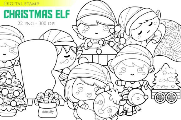 Christmas Elf Holiday Kids Digital Stamp: Illustrations