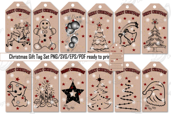 Christmas Gift Tags Set: Premium Illustrations