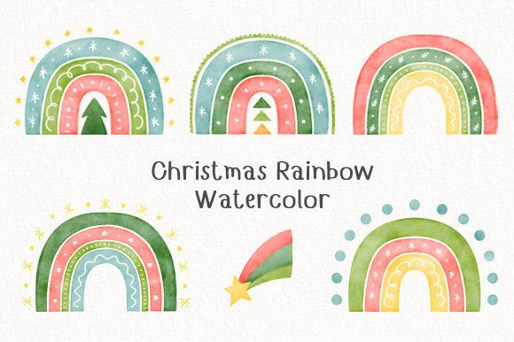Christmas Rainbow Watercolor: Vibrant Illustrations for Crafts