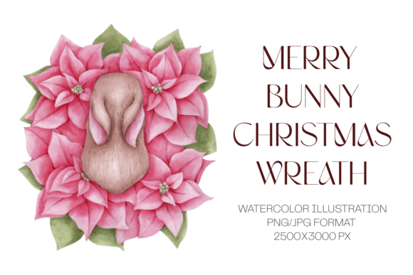 Christmas Sleeping Bunny in Poinsettia Illustrations