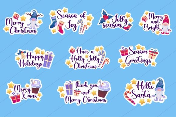 Christmas Sticker with Gnome and Gift: Festive Illustrations