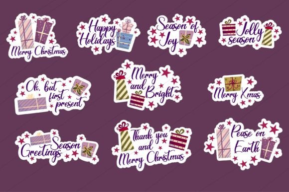 Christmas Sticker with Text and Gift: Premium Illustrations