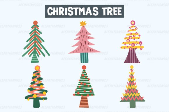 Christmas Tree Clipart Set Graphic: Premium Illustrations