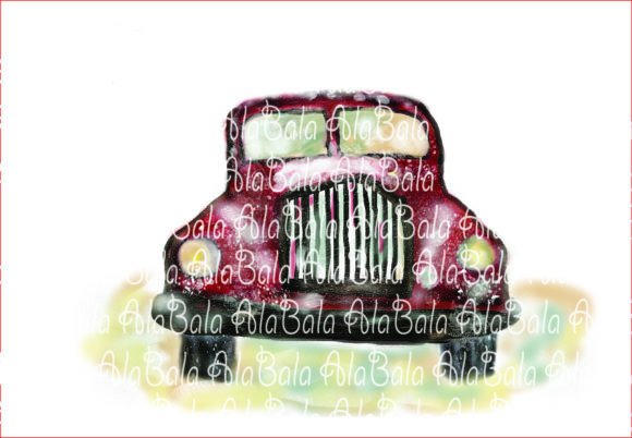 Christmas Truck Watercolor: Hand Drawn Illustrations