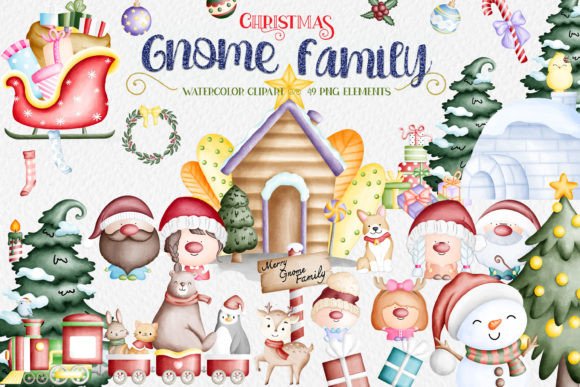 Christmas Winter Gnome Family Clipart: Festive Illustrations