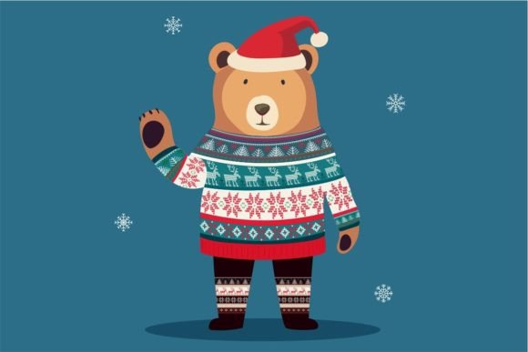 Cute Bear Wearing a Tacky Christmas: Festive Illustrations