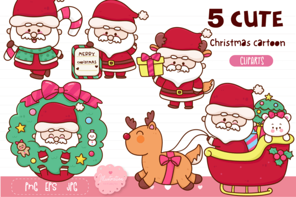 Cute Santa Claus Christmas Cartoon Baby Illustrations