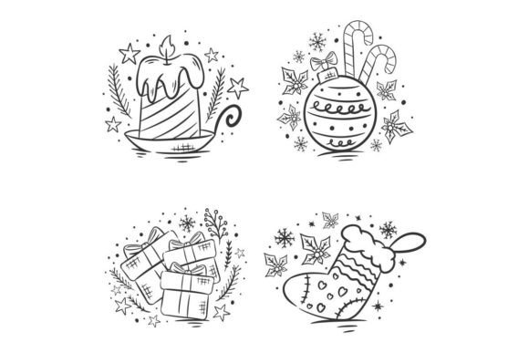 Hand Drawn Coloring Christmas Elements: Illustrations Review