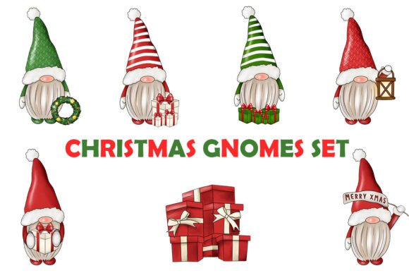 Hand-painted Christmas Gnomes Set: Festive Illustrations