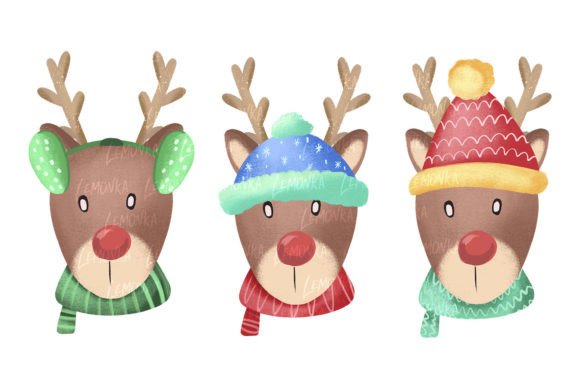 Kids Christmas Trio Reindeers Png: Festive Illustrations