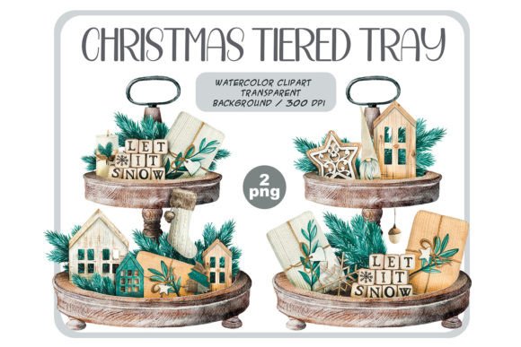 Scandinavian Christmas Tiered Tray Png & Illustrations