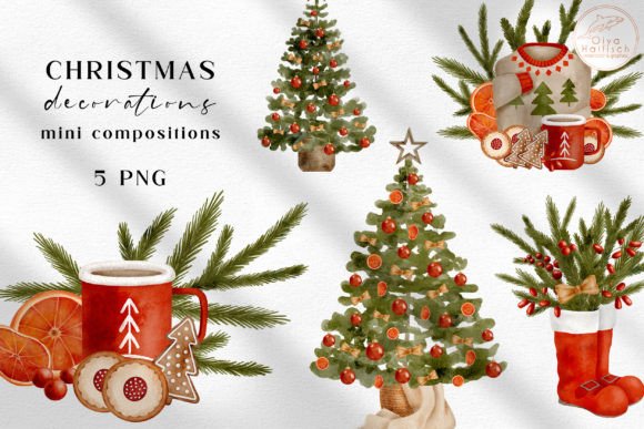 Watercolor Christmas Decor Clipart PNG Review