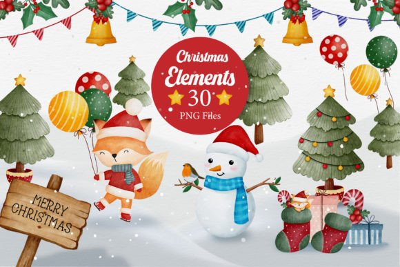 Watercolor Christmas Elements Bundle Review for Illustrations