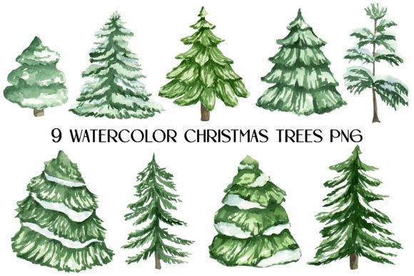 Watercolor Green Winter Christmas Trees Review