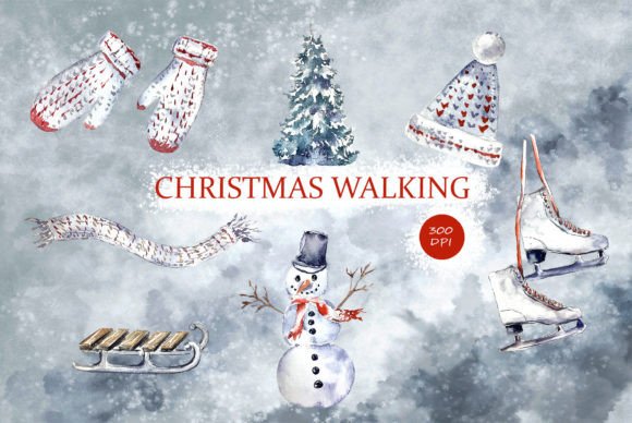 Winter Christmas Walking Clothes Clipart: Fresh Illustrations